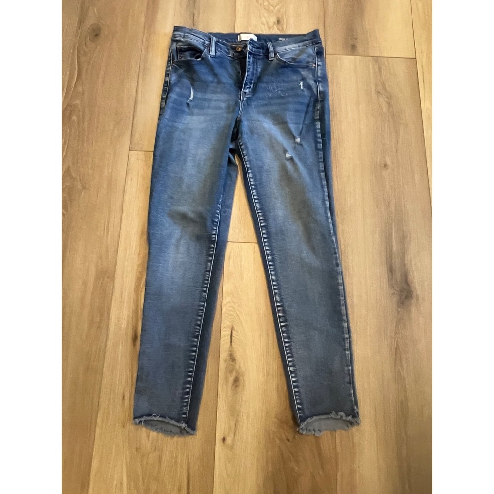 Nicole Miller Studio Womens Ankle Skinny Jeans Blue High Rise Distressed Raw Hem